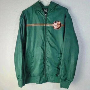 Santa Cruz Skateboarding Green Full zip Rain Windbreaker Jacket Hoodie Sz M